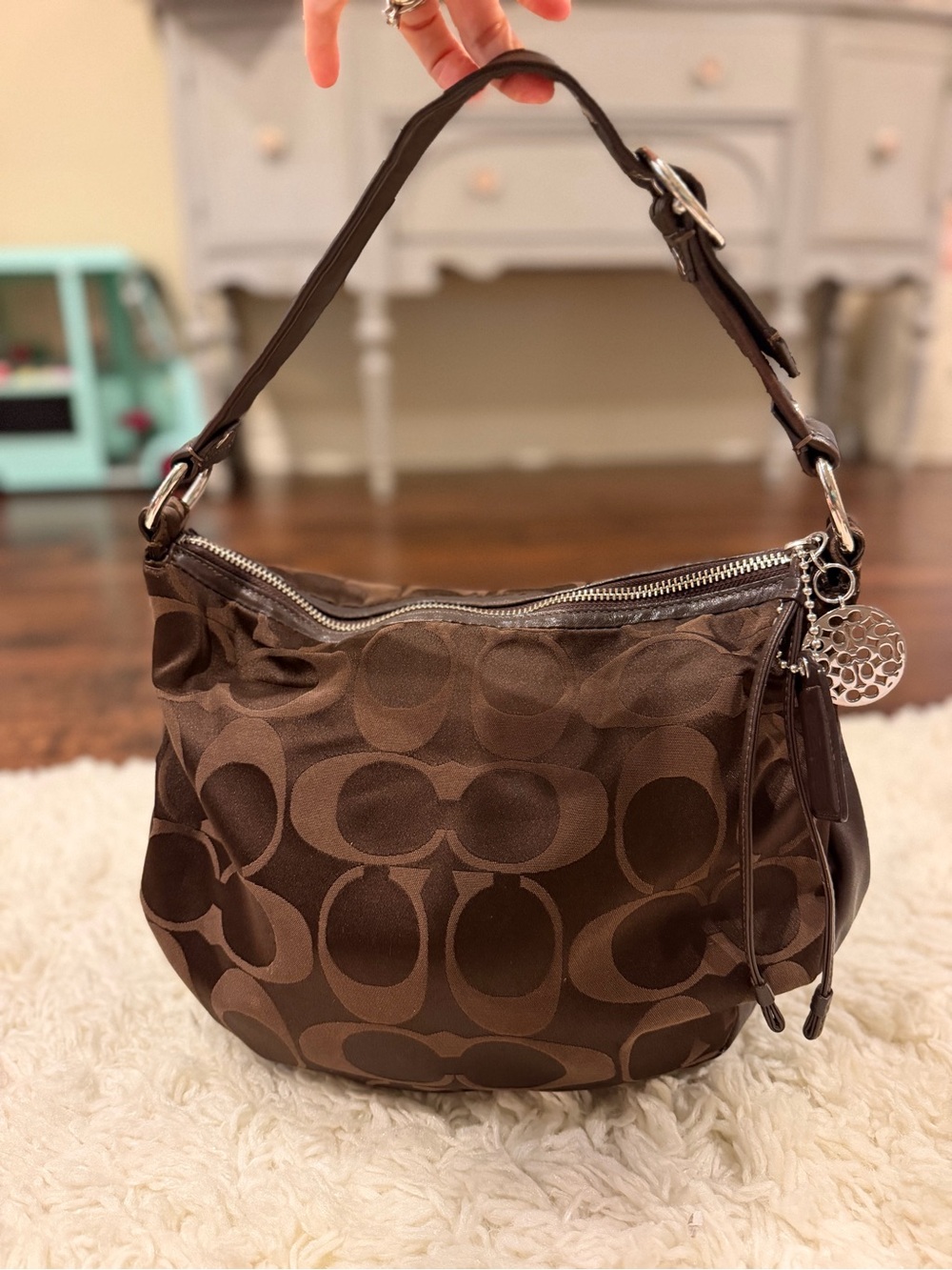 Coach Dark Brown Signature Hobo Bag